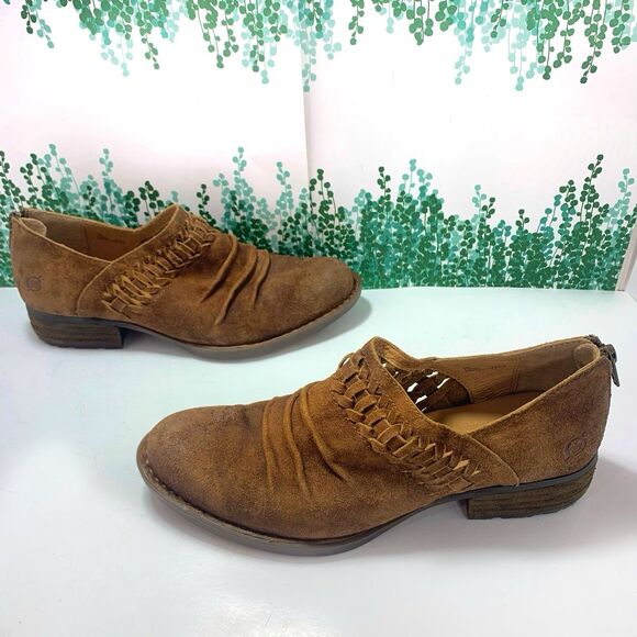 Born Brown Suede Leather Stacked Heel Ankle Booties Size 8M Womens - Picture 3 of 16